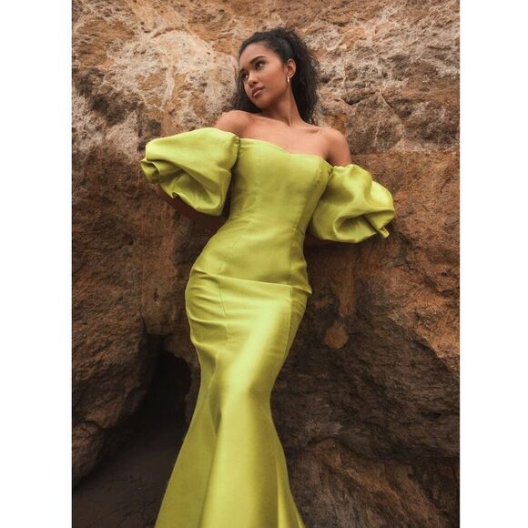 Mac Duggal Size 8 Pink Sweetheart Off The Shoulder Puff Sleeve Gown‎ Maxi Dress - Picture 7 of 8